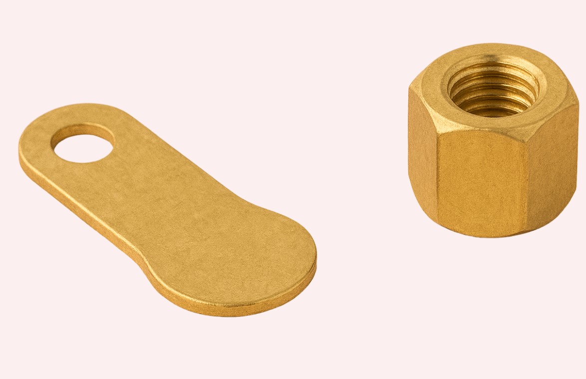 Precision Brass Earth Tags and Nuts for Electrical Grounding, Durable Corrosion-Resistant Components for Cable Glands, Panel Assemblies, and Industrial Earthing Applications